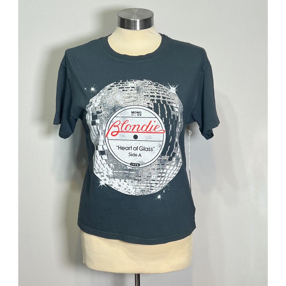 LetLuv BLONDIE Tshirt HEART OF GLASS Anthropologie Woman's XXS Soft Blue Grey
